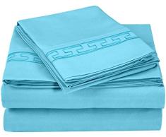 Qualité supérieure Ultra Doux Poids léger résistant aux Rides de lit avec Broderie Regal dans Un Coffret Cadeau, 100% Microfibre brossé, Aqua, Californie King Size, 4 pièces