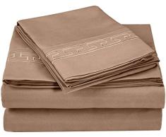 Qualité supérieure Ultra Doux Poids léger résistant aux Rides de lit avec Broderie Regal dans Un Coffret Cadeau, 100% Microfibre, Taupe, brossé, Californie King Size, 4 pièces