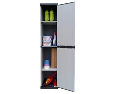 Adventa Armoire en rÃ©sine Haut 1 Porte avec Ã©tagÃ¨res rÃ©glables (intÃ©rieur/extÃ©rieur), Gris Noir, 34 x 39,5 x 168