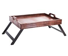SIGNATURE HOME COLLECTION AP-171-A01 Plateau pour petit-déjeuner au lit Structure en bois avec poignées Surface lavable en cuir avec imprimé croco Marron clair H 28 cm 55 x 41 cm
