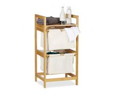Relaxdays, nature Panier bambou, 2 sacs, 25 L, 2 tiroirs, surface de rangement, coffre à linge, polyester, 1 élément