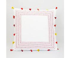 HomeMaison Gros Coussin, Coton, Blanc/Rose, 45x45 cm