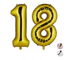 Relaxdays Ballons chiffre numéro 18 gonflables anniversaire décoration géant mariage fête 85-100 cm, doré