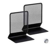 relaxdays 10024812_46 Serre Livres, Presse-Papier Set de 2, mÃ©tal Maille CD DVD, HxlxP 16,5 x 13 x 10,5 cm, Noir, Acier