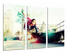 Tableau Moderne Photographique, Impression sur bois, Sport urbain, garÃ§on dans la ville, planche Ã roulettes, skateurs, 97 x 62 cm, ref. 26931