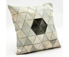 M S L Coussin en Cuir de Vache Gris et argentÃ©