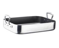 GSW 860949 Gastro Traditionnel alutherm Gastro Traditionnel alutherm de Plat à rôtir avec Haute Lampadaire Extrémités Poignées 35 x 27 cm/Env. 6,5 L, Aluminium, Argent/Noir, 40 x 27,5 x 13,3 cm
