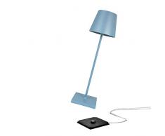 Zafferano Poldina Pro - Lampe de table LED à intensité variable en aluminium, Protection IP54, Utilisation intérieure/extérieure, Base de chargement par contact, H38cm, Prise UE - Blau