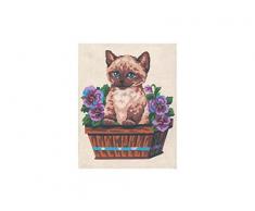 Collection DArt Kit de Tapisserie Chat dans Un Panier de Fleurs 5,1 cm, 100% Coton, Multicolore, 20 x 25 x 0,1 cm