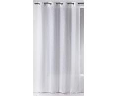 HomeMaison Voilage Etamine Rayure Lurexs-Oeillets Ronds Argent, Polyester, Blanc, 1x140x260 cm