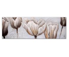 Arte Dal Mondo AS308X1 Tulipes Blancs Tableau Modern Peint Ã la Main sur Toile avec Chassis, Acrylique, Multicolore, 150 x 3,5 x 50 cm