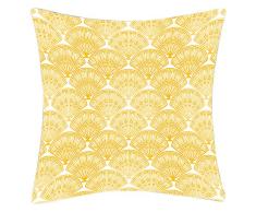 Douceur de France Coussin ImprimÃ© Eventail Jaune, Polyester, Jaune, 40x40x15 cm