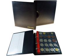 PELLERS Album pour 186 monnaies. Classeur M. 10 feuilles, pochettes 27mm x 27mm, 35mm x 40mm, 46mm x 50mm, 68mm x 72mm. Idéal pour les pièces de taille mixte. Avec étui de protection.