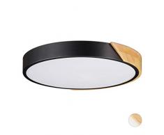 Relaxdays Lampe de plafond LED plafonnier rond applique bois métal 24W luminaire HxD: 5 x 40 cm, noir