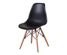Italian Concept Set, Chaise avec Pieds en Bois et Structure de Liaison en métal laqué Assise et Dossier en polypropylène, Noir, Unique