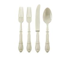 ASSORTIMENT DE COUVERTS JETABLES, COLLECTION VINTAGE, Couverts en plastique robuste, Assortiment de 96 pcs, 48 fourchettes, 24 couteaux et 24 cuillères, pour mariages et dîners de haut standing(Crème)