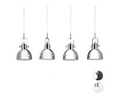 Relaxdays Lampe à suspension 4 ampoules, vintage, lampe de plafond métal luminaire hauteur réglable 150 cm, argenté