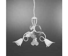 ONLI - Lustre 3 bras en mÃ©tal blanc avec nuances argent. Abat-jours en verre blanc satinÃ©