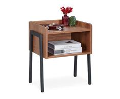 Relaxdays, Marron Table dâappoint, Style Industriel, 2 Supports, De Chevet, Aspect boisé, Acier,HlP 53 x 45 x 35 cm, Noir, Panneau de Particules, 1 élément