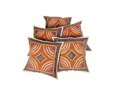RAJRANG Designer Ethnique Housse de Coussin Oreiller Literie Coton Beige brodÃ© Patch Work