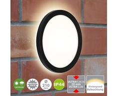 Briloner Leuchten 3008-015 Lampe LED, Applique Murale dextérieur avec Effet de rétro-éclairage, 8 Watt, 1.200 Lumen, 4.000 Kelvin, Blanc/Noir, Ronde, à 21cm, 8 W