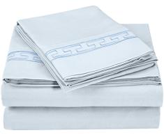 Qualité supérieure Ultra Doux Poids léger résistant aux Rides de lit avec Broderie Regal dans Un Coffret Cadeau, 100% Microfibre brossé, Bleu Clair, Californie King Size, 4 pièces