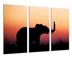 Tableau Moderne Photographique, Impression sur bois, Paysage danimaux Ã©lÃ©phant Ã©levage au coucher du soleil dans la nature, 97 x 62 cm, ref. 26815