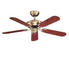 Kew West 106 Ventilateur de plafond en laiton vieilli avec lames en bois de chÃªne