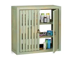 Relaxdays Placard Salle de Bains, Armoire Murale, Bambou, Vintage, 2 Etagères, H x L x P : 50 x 52 x 20cm, Vert Clair, 1 élément