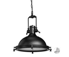 Relaxdays Lampe Ã suspension style industriel fer verre opale, Luminaire plafond abat-jour rond, verre de lait, noir
