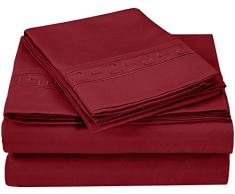 Qualité supérieure Ultra Doux Poids léger résistant aux Rides de lit avec Broderie Regal dans Un Coffret Cadeau, 100% Microfibre brossé, Bordeaux, Californie King Size, 4 pièces