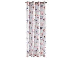 Design91 Rideau de Chambre pour Enfant 8 Åillets Lisses Blanc + Rose 140 x 250 cm