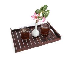 Stylla London Ã Rayures fabriquÃ© Ã la Main Petit DÃ©jeuner Snack Plateau de Service Ã thÃ© avec poignÃ©es Motif Floral gravÃ©, Bois, Marron, 30.48Â x 20.32Â x 10Â cm
