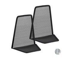 relaxdays 10024811_46 Serre Livre, Presse-Papier, Set de 2, mÃ©tal Design Maille, HxlxP: 14,5 x 12,5 x 9 cm, Noir, Acier