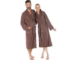 CelinaTex Oregon Peignoir De Bain Col ChÃ¢le De Couleur Unie Longue Poches AppliquÃ©es Surpiqure Femme Homme Unisexe Pur Coton XXXL Brune