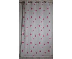 HomeMaison Voilage brodé Motifs Losanges, Polyester, Fuchsia, 260x140 cm