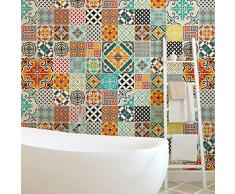 Sticker adhésifs carrelages | Sticker Autocollant Carreaux de Ciment - Mosaïque carrelage mural salle de Bain et Cuisine | Carreaux de Ciment Adhésif Mural - Azulejos 10 x 10 cm - 60 Pièces Batista