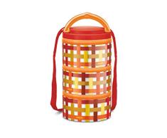 MILTON Homery 4205Â Isotherme en Acier Inoxydable Passant au Micro-Ondes Lunch Box 3Â Ã©tages, Plastique, Orange Checkers, 3 Ã©tages