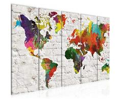 Tableau decoration murale Carte du monde 200 x 80 cm - XXL Impression sur Toile Salon Appartment 5 Parties - prÃªt Ã accrocher - 106955b