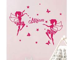 Stickers Prénom Personnalisé | Sticker Autocollant Fées ballerines - Décoration Murale Chambre Enfant | 2 Planches de 30 x 35 cm et 40 x 30 cm – Fushia