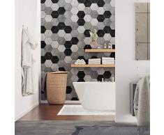 Sticker adhÃ©sifs carrelages Hexagones | Sticker Autocollant Carreaux de Ciment - MosaÃ¯que mural salle de Bain & Cuisine | AdhÃ©sif Mural - Azulejos 15x13, 5cm - 28 PiÃ¨ces Marbre Dantan