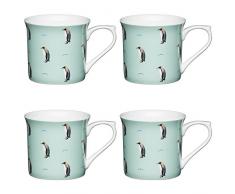 Kitchen Craft Lot de 4 Tasses à Oiseaux en Porcelaine Fine cannelée Bleu Sarcelle 300 ML, Porcelaine, Bleu Sarcelle, 300 ML, Set of 4