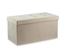 Galileo Casa 2194625 Banc Pliable avec Coffre de Rangement en Velours Beige 76 x L 76 x P 37 x H 37 cm.