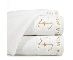 Eurofirany Lot de 3 Serviettes de Toilette en Coton Doux 70 x 140 cm avec Logo Simple Simple Oeko-Tex Crème 70 x 140 cm
