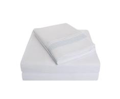 Qualité supérieure Ultra Doux Poids léger résistant aux Rides de lit avec Broderie Peaks dans Un Coffret Cadeau, 100% Microfibre brossé, Blanc/Bleu Clair, Californie King Size, 4 pièces
