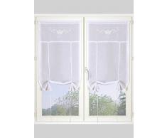 HomeMaison Paire de Stores Voilage Etamine Brodée, Polyester, Blanc, 140x60 cm