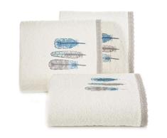 Design91 Serviette de Bain en Coton éponge avec Plumes Crème 50 x 90 cm