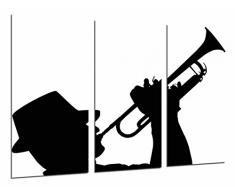 Tableau Moderne Photographique, Impression sur bois, Homme de dÃ©coration musicale et trompette, noir et blanc, 97 x 62 cm, ref. 26890