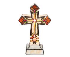 Lumilamp 5LL-5189 Tiffany Lampe de Table en Verre Style Croix, 22 x 13 x 35 cm / E14 / 2 x 7 W Max.