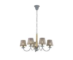 TRIO, Lustre, Rotin 5xE14, max.28,0 W Maillage rotin, Gris, Corps: Maillage rotin, Gris Ã:72,0cm, H:150,0cm IP20